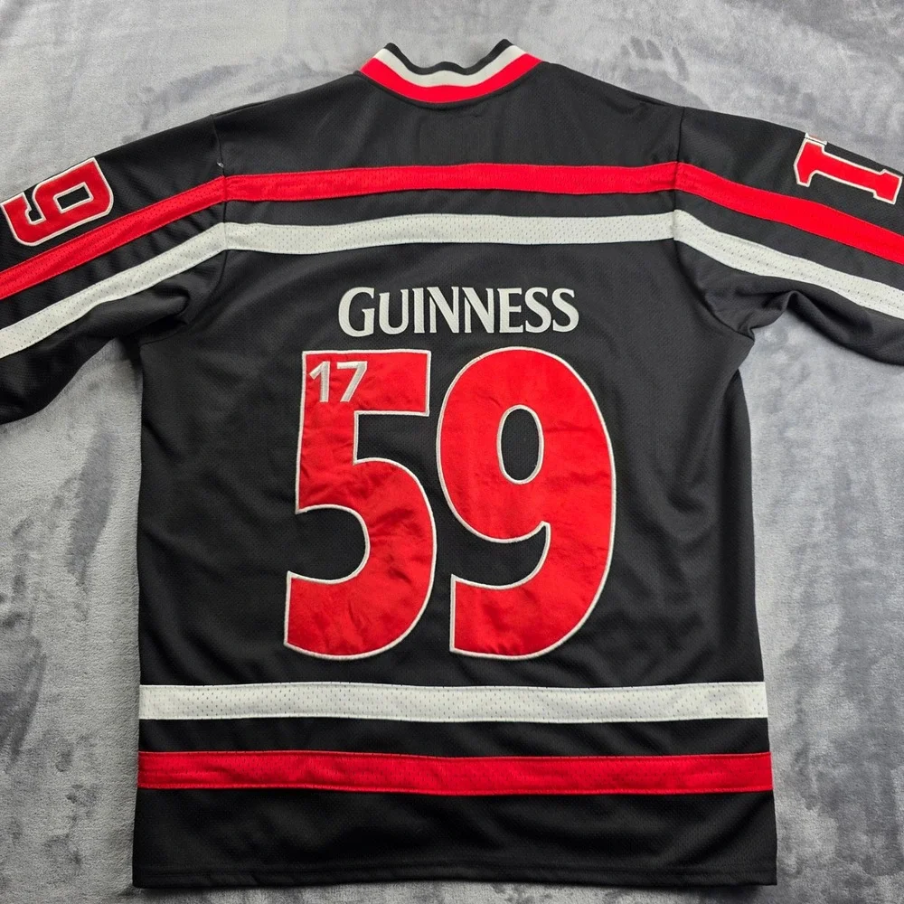 NEW Guinness Hockey Jersey Men Large Black Red White Lace Up G3003-L Embroidered - Picture 6 of 13